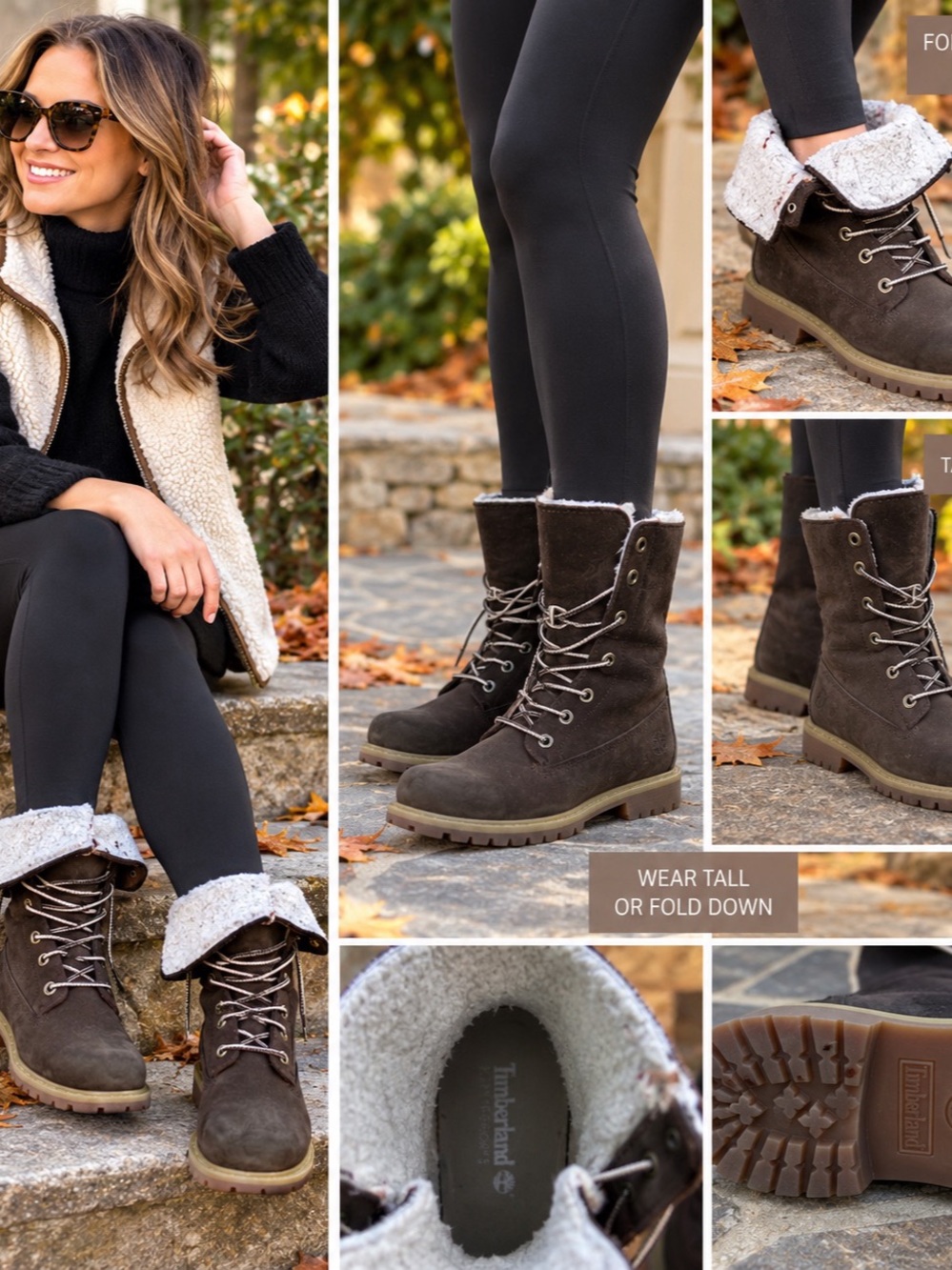 Timberland Women's Authentics Waterproof Roll-Top Boot Leather Winter Boots US